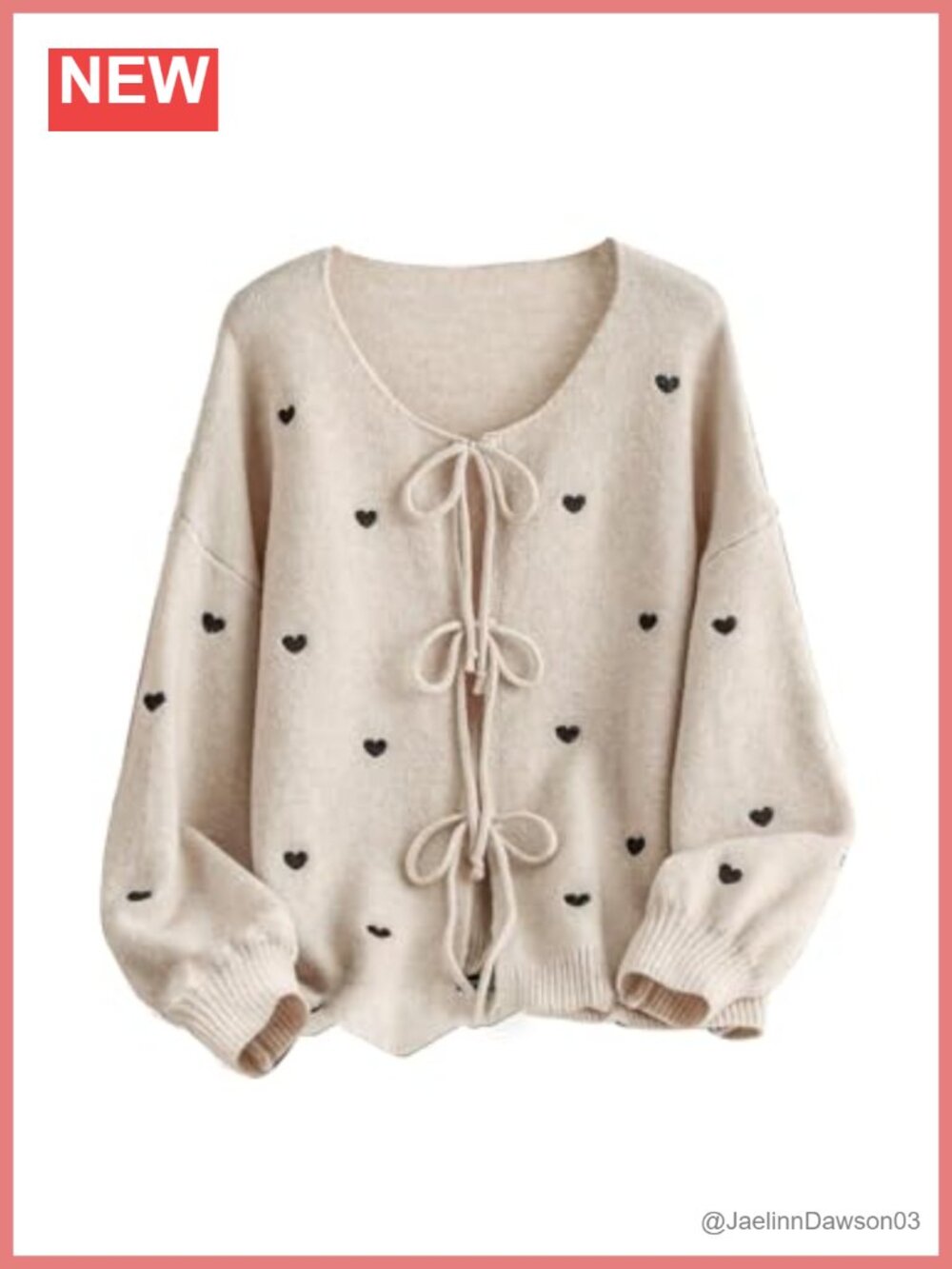 Plus Size Heart Pattern Tie Front Cardigan Long Sleeve Knit Sweater